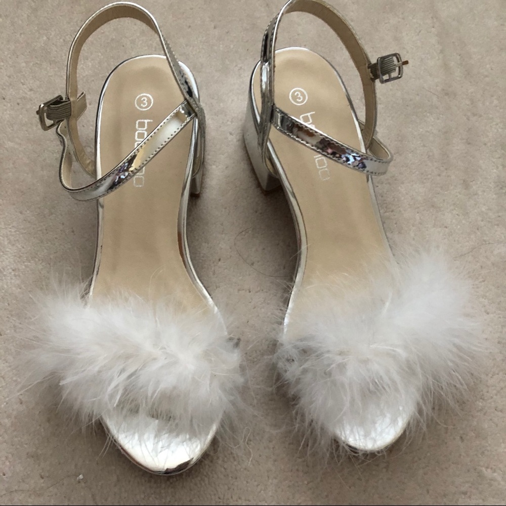 Boohoo silver fluff heels